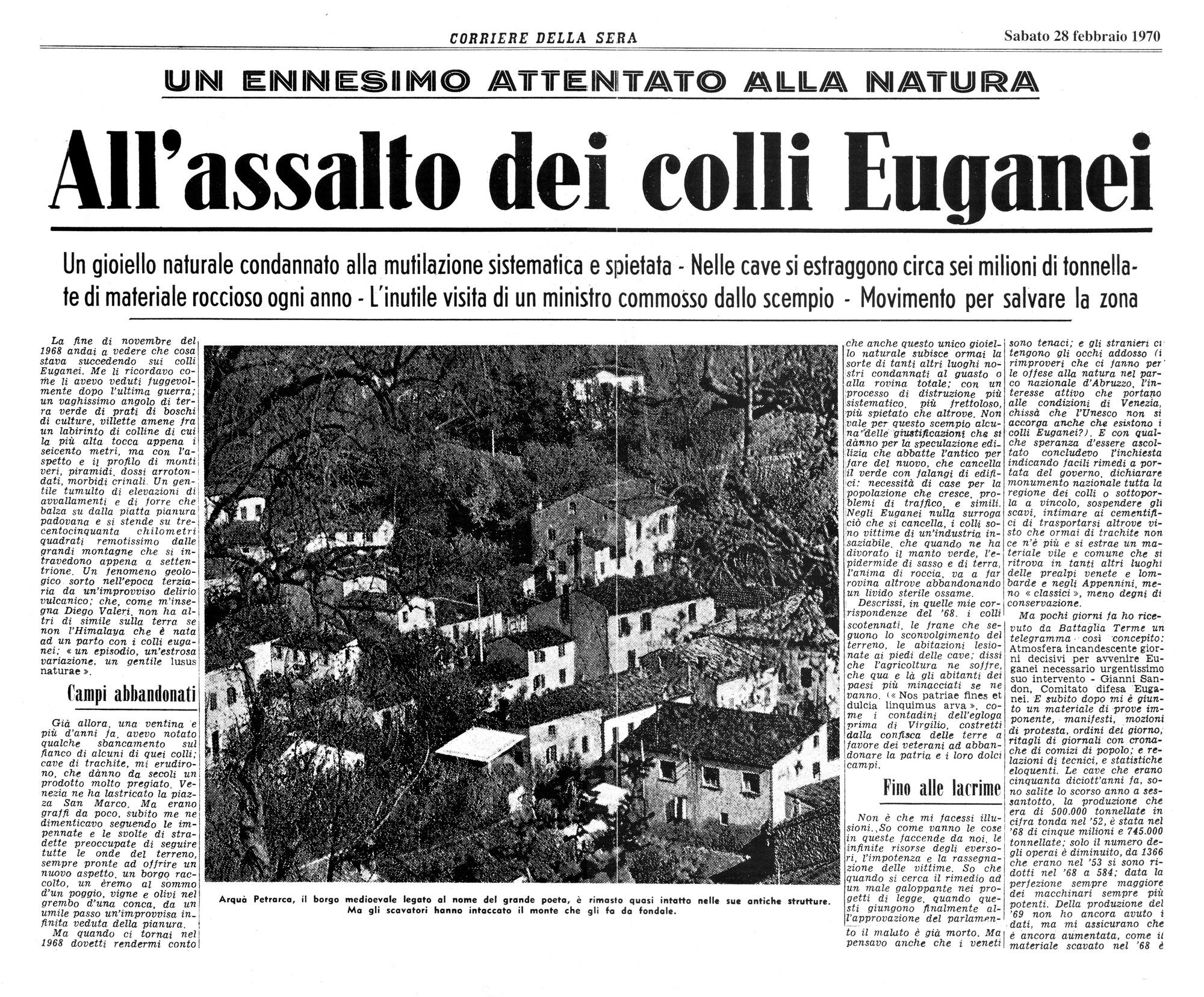 All'assalto dei colli Euganei. Articolo del 28 febbraio 1970, prima parte.