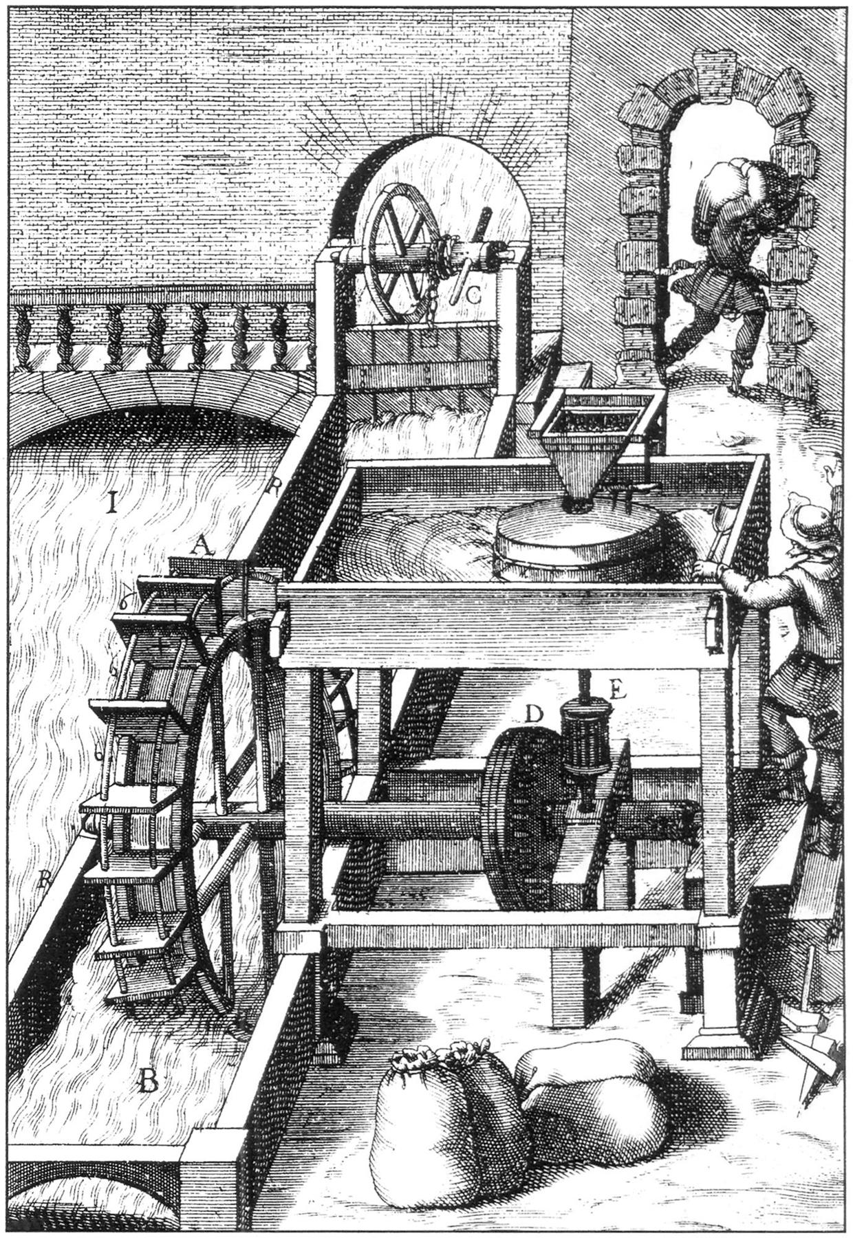 Mulino ad acqua terragno, Stampa del primo ‘600.