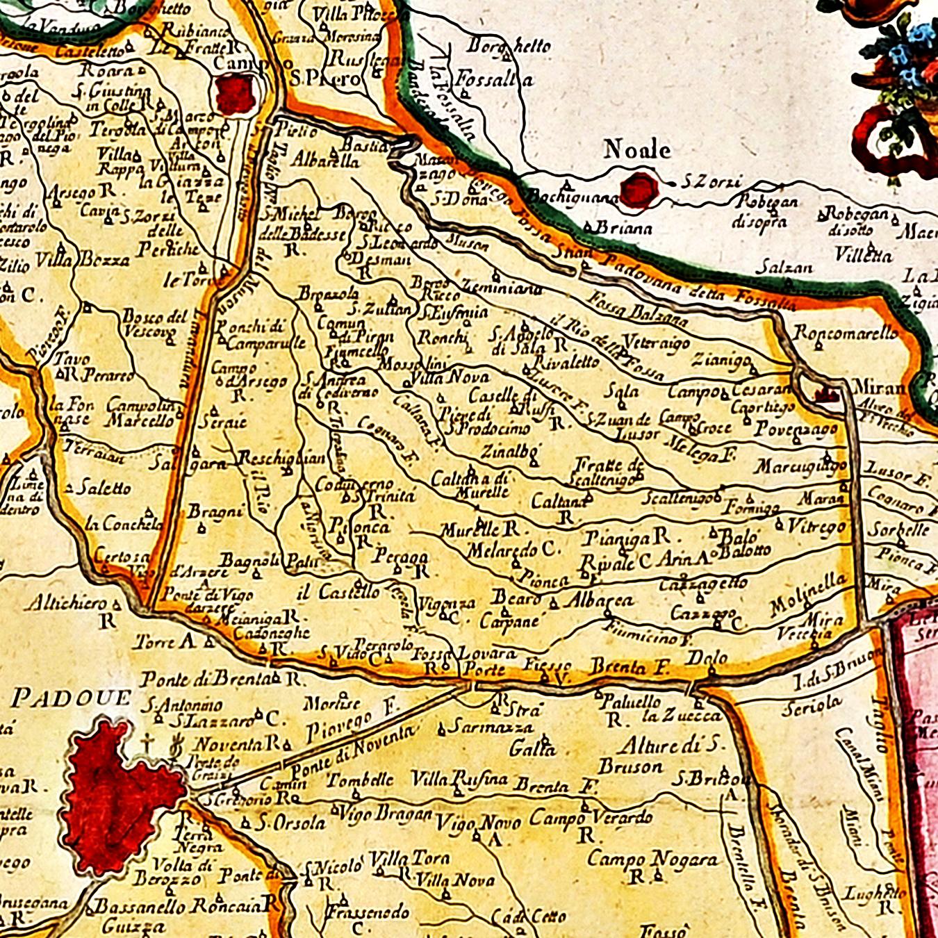I luoghi di Speronella Dalesmanini, nel Nordest del territorio Padovano. Particolare di una carta risalente al 1776.
